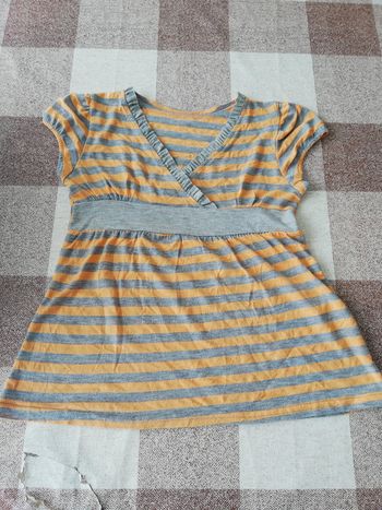 Tee shirt manches courtes rayé gris/orange 6 ans