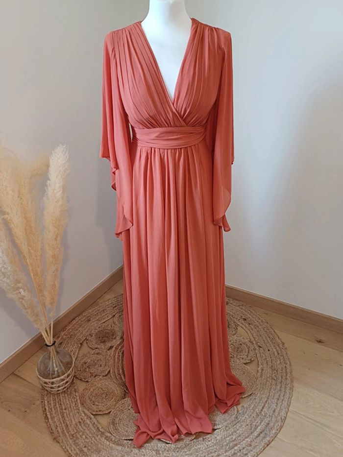 Robe longue rouille/corail de soirée/cocktail Eva & Lola taille S 36 - photo numéro 2