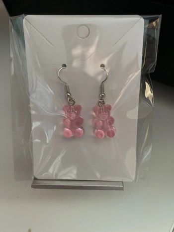 Boucles d’oreille nounours guimauve rose