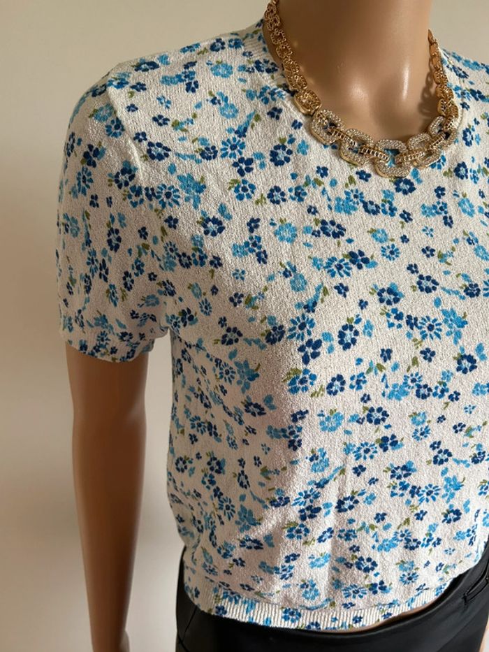 Haut blanc et fleurie neuve à manches courtes Zara taille S - photo numéro 5