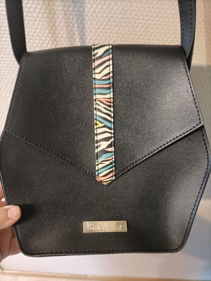 Sac à main bandoulière noir et motif zébre multicolore