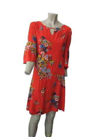 robe courte coupe droite manches 3/4 tissu fluide 100% viscose  marque promod t.38/40