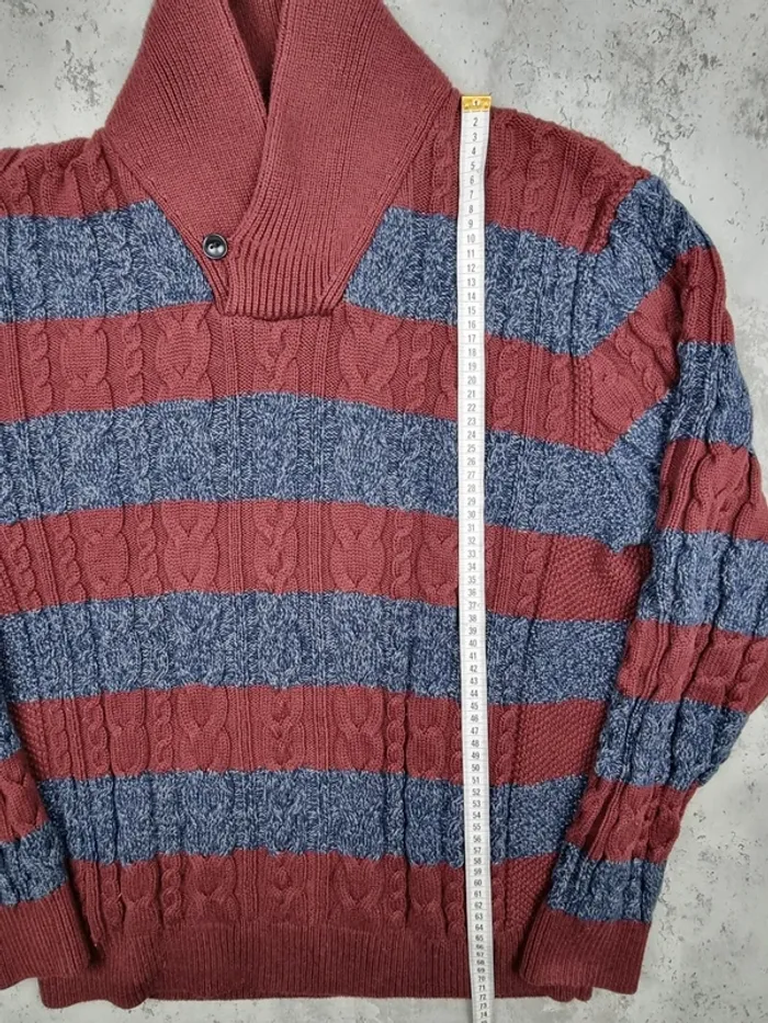 Pull Tommy Hilfiger rayé gris & bordeaux – Taille XXL Homme (mesures en photos) - photo numéro 5