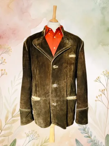 🍁 Veste daim autrichienne vintage Trachten 54/XL Cottagecore Oktoberfest Austrian leather jacket🍁