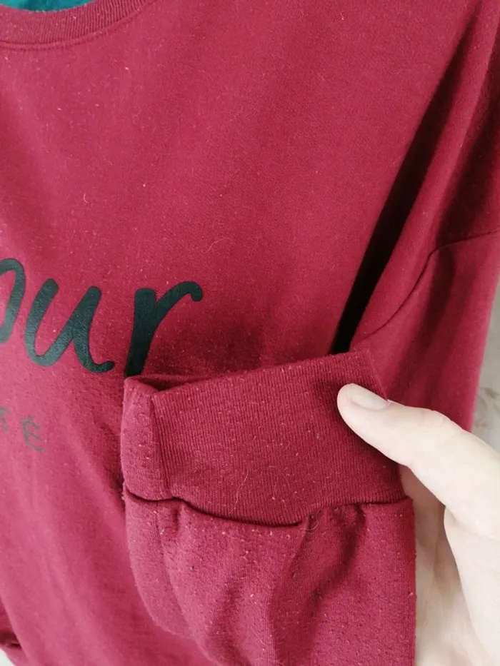 Pull fin bordeaux à message bonjour beauté / mim / (L) - photo numéro 5