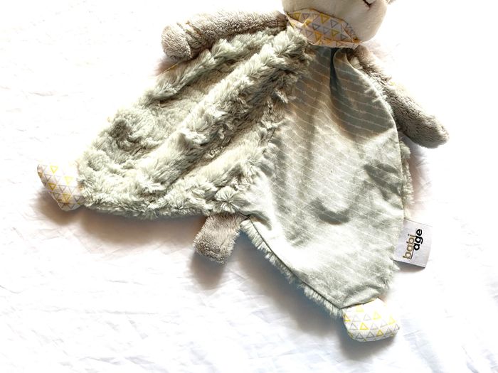 Renard Gris Doudou Robe Verte Partie Fourrure Partie Lignes Verticales Peluche Petits Enfants Bébés - photo numéro 4