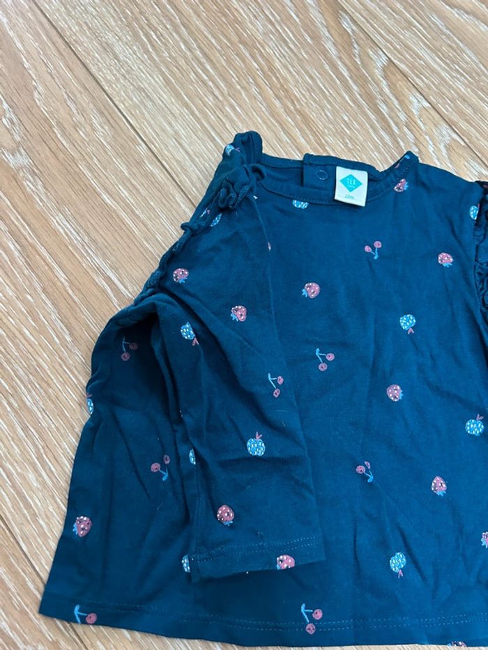 Lot de 2 t-shirt haut en coton - 1 Disney Minnie 12 mois bleu marine à pois - tex avec fruits - photo numéro 6