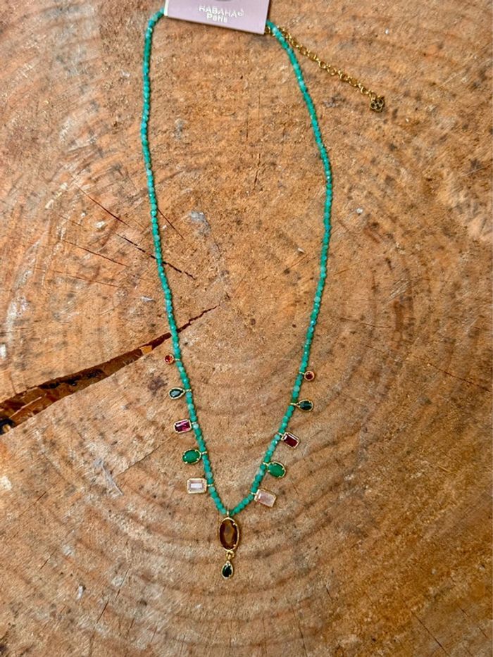 Collier habaha oaris Paris perles malachites pierres naturelles acier inoxydable or - photo numéro 4