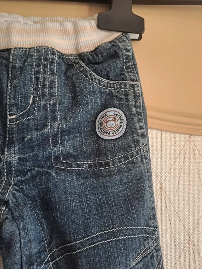 Pantalon jean bébé 1 mois doublé petit kimbaloo comme neuf - photo numéro 3