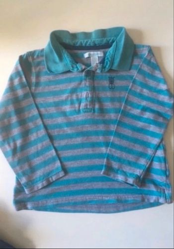 Polo manches longues garçon BON ÉTAT taille 23 mois couleurs turquoise et gris