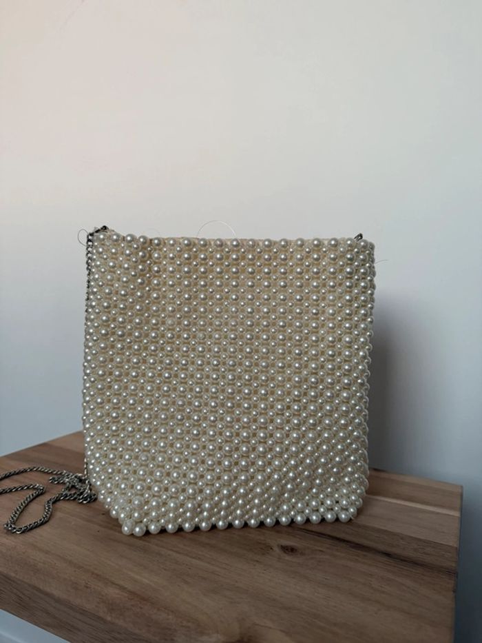 Sac à main seau perle beige noir bandoulière borsa bolsa bag saco borsa Zak femme donna woman - photo numéro 3