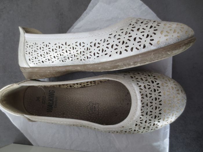 ballerines grand confort cuir T36 fille grise/écru - photo numéro 5