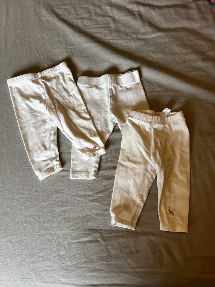 👖 Lot 3 leggings blancs bébé 3M