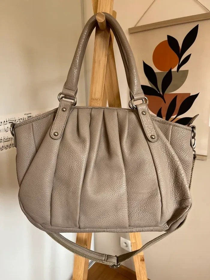 Grand sac en cuir beige vintage excellent état [ref 2508SBe174]