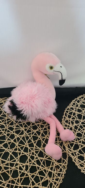 Doudou flamant rose Coco peluche rose noire Zoo Parc de Beauval