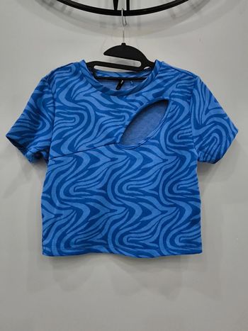 Crop top avec décolleté motif zèbre bleu taille L neuf