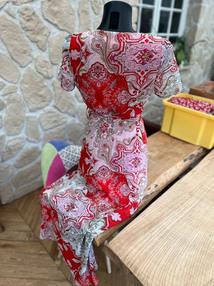 Robe longue rouge blanche taille s 36 à fleurs majolica été - photo numéro 5