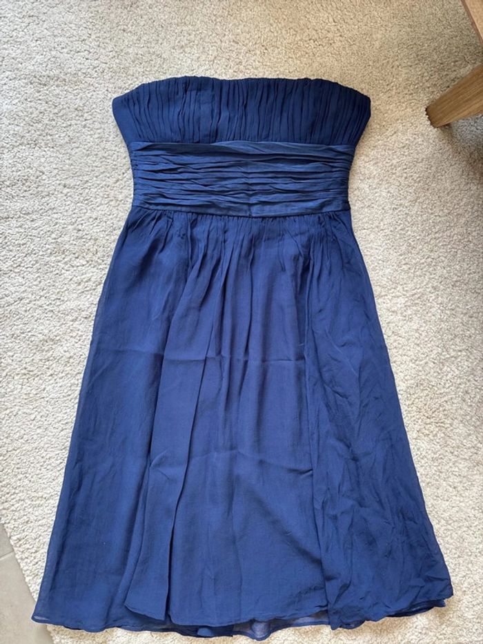 Robe bustier à froufrou bleu marine