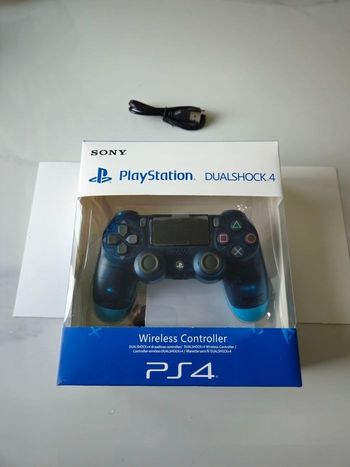 🎮 Manette PS4 bleue translucide + chargeur offert 🎁 "Neuve et Scellée 🔒"