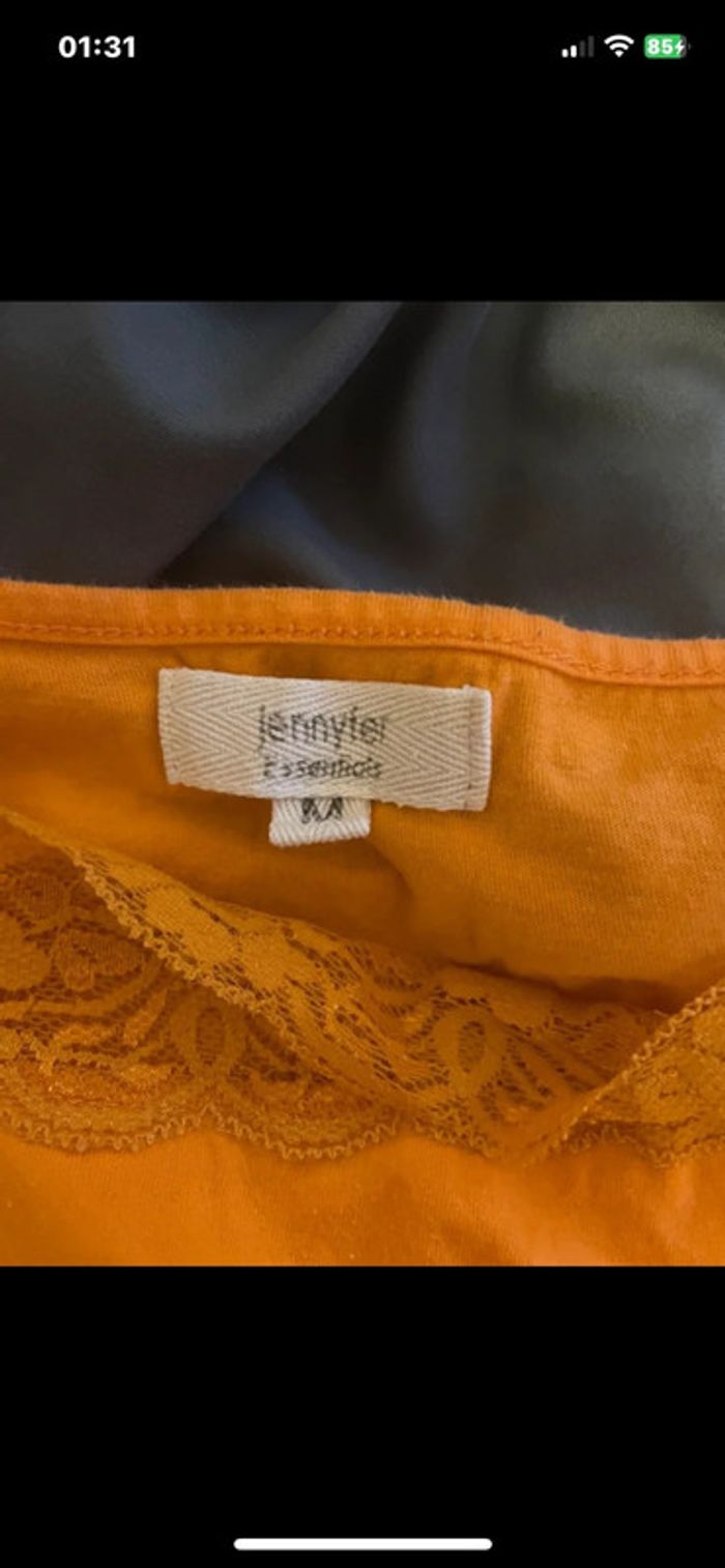 Débardeur orange dentelle vintage Jennyfer – look tendance rétro - photo numéro 2