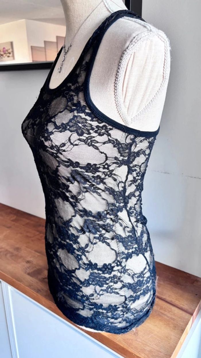 🌸 débardeur en dentelle noir transparent taille unique - photo numéro 2