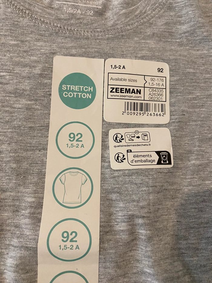 Lot de 2 tee shirt manches courtes, taille 92 (1an et demi et 2ans) gris chiné - photo numéro 4