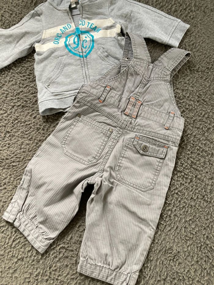 Ensemble Sweat zippé à capuche et salopette 9 mois - photo numéro 3