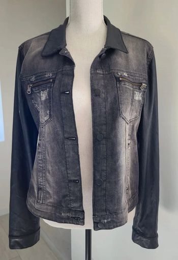 Veste en jean et simili cuir noire Spot Taille 40