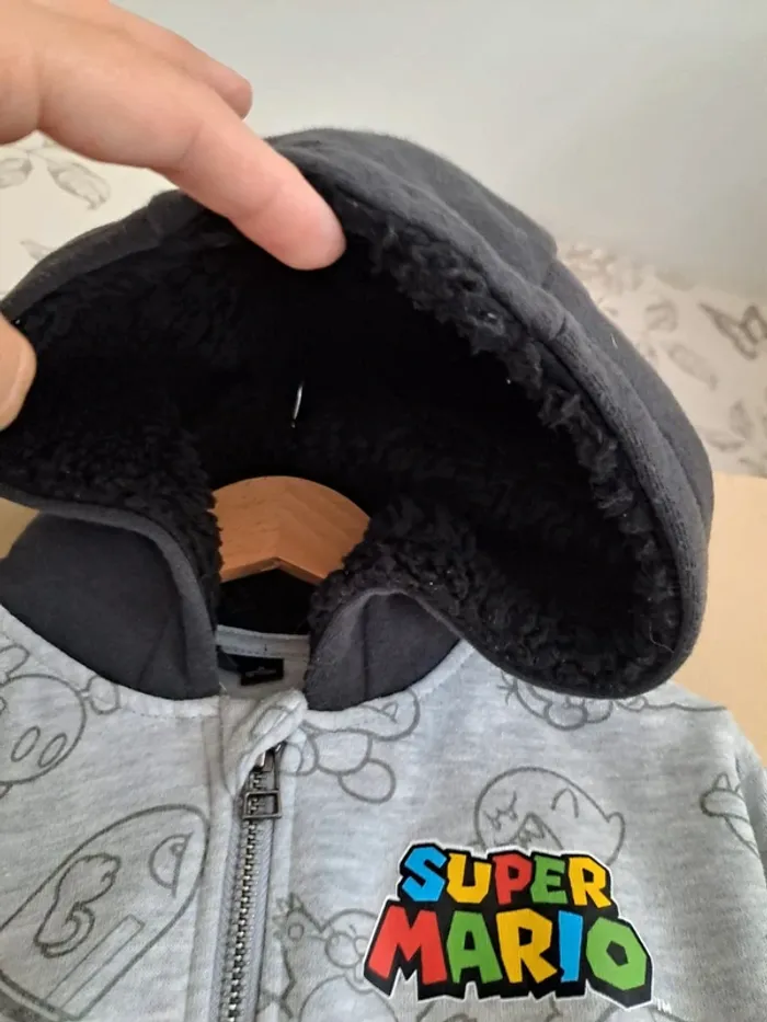 Gilet sweat à capuche doublée garçon 5 ans super Mario tbe gris noir - photo numéro 4
