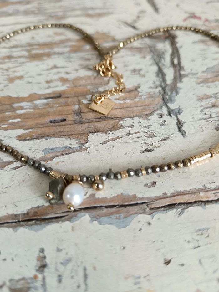 Zag | Collier Perlé Pierre Hématite -Acier Or Perle Nacre Blanche - photo numéro 6