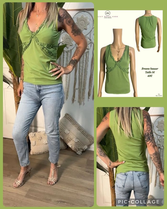 💚 Débardeur vert à détails volantés – Bruuns Bazaar – Taille M NEW 💚