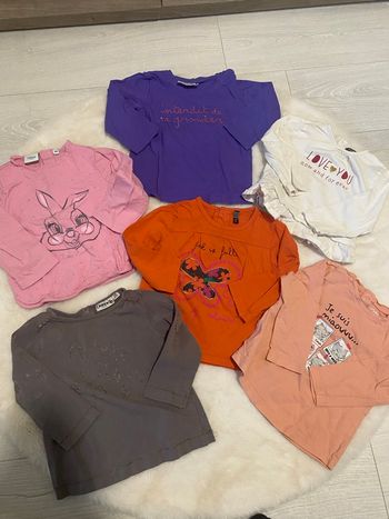🤎Lot de 6 t-shirts manches longues fille – Taille 18 mois – TBE 🤎