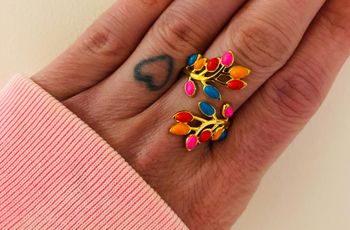 Bague épaisse doré ajustable tendance fleurs torsadée coloré acier inoxydable