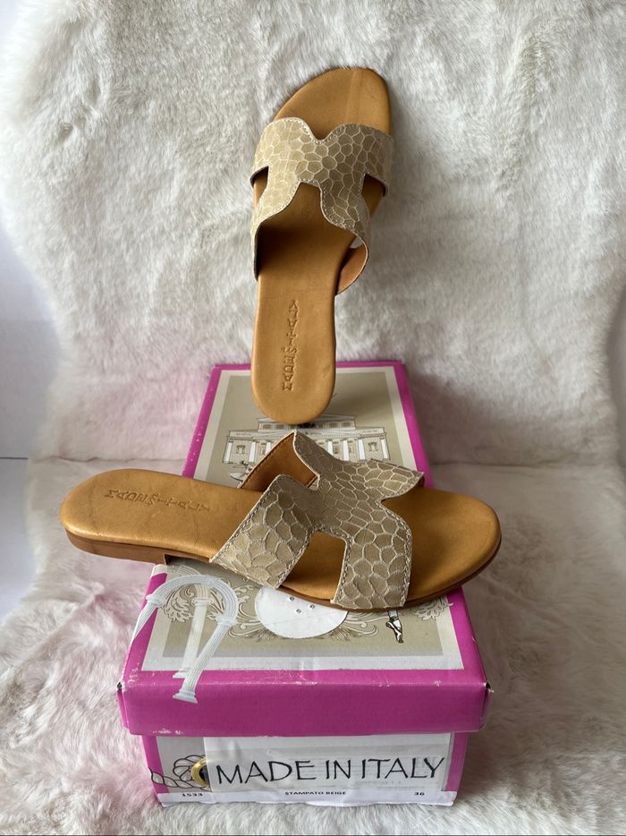 Sandales, claquette, mules beiges en cuir pointure 36
