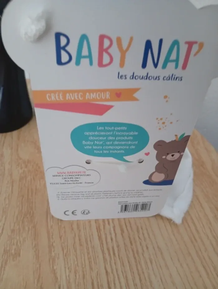 Peluche naissance ours baby nat doudou câlin - photo numéro 3