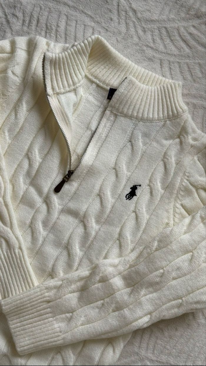 Pull torsadé à zip Ralph Lauren blanc - photo numéro 2