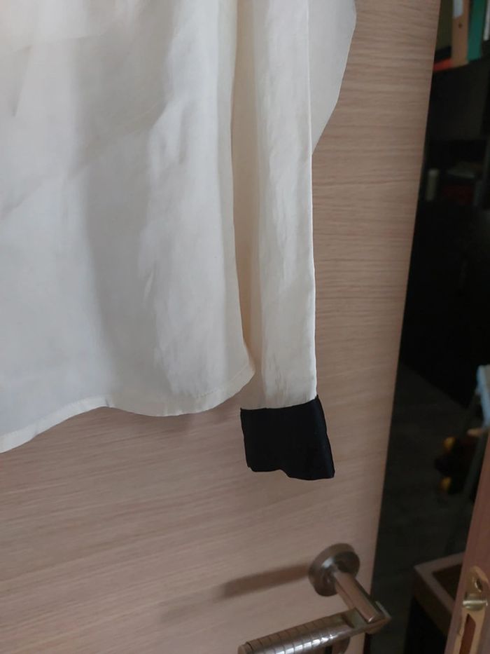 Chemise bicolore satiné noire creme - photo numéro 4