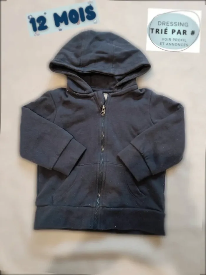Sweat zippé à capuche 12 mois