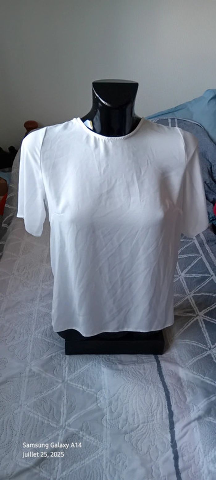 Blouse large en voile blanche dos ouvert femme M atmosphère - photo numéro 2