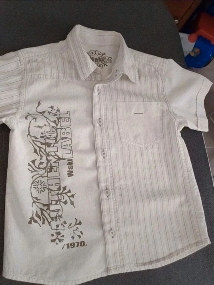 Chemise manches courtes blanche et beige Waki 5 ans