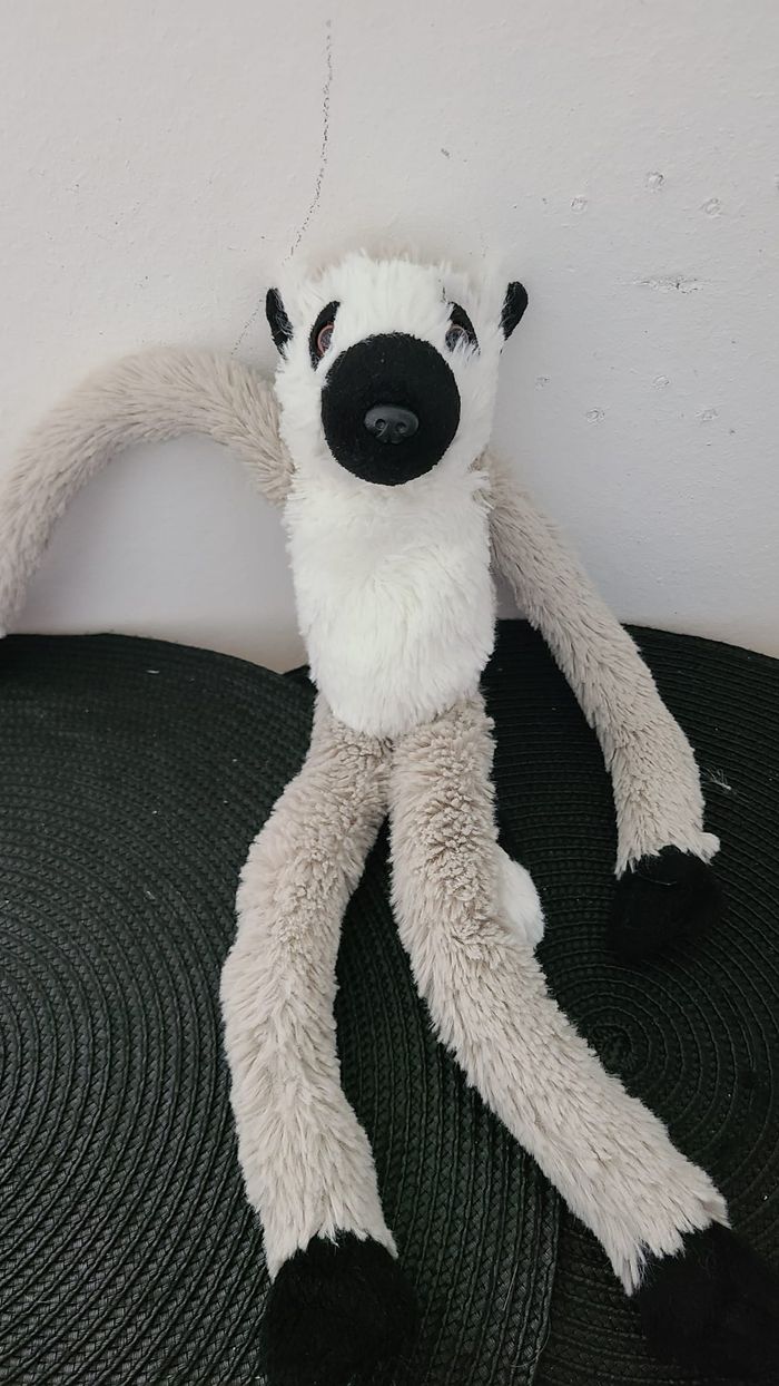 PELUCHE DOUDOU LÉMURIEN blanc gris - photo numéro 3