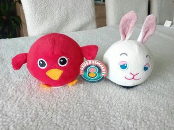 Lot de 2 peluches réversible boule lapin poule
