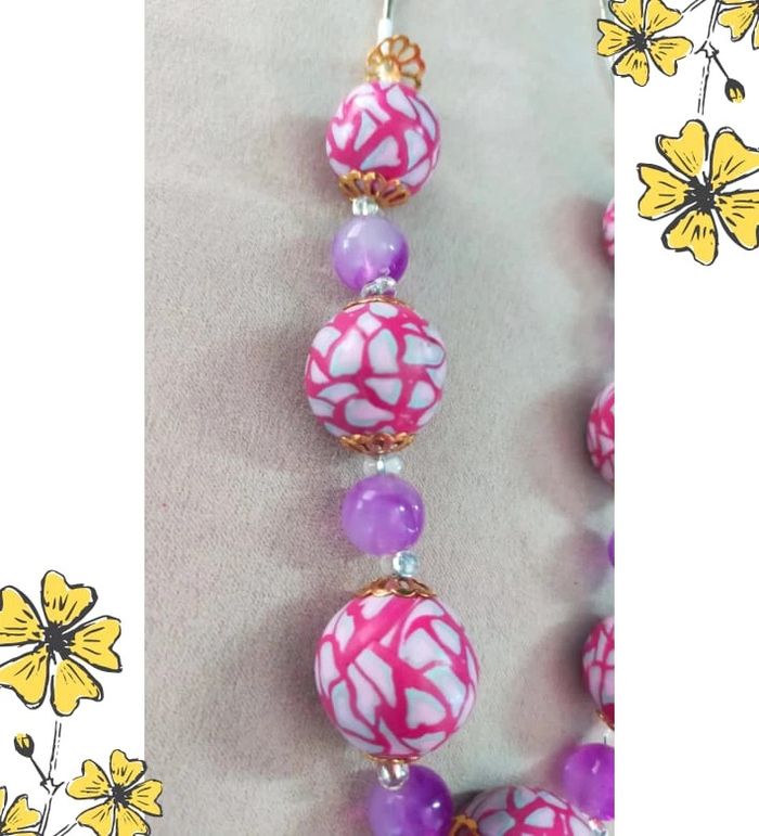 Collier vintage fait main – Perles roses en polymère & perles violettes – Collection Nuances de Rose - photo numéro 8