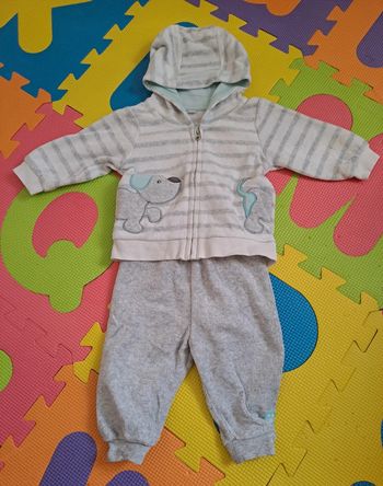 Ensemble veste jogging gris/blanc chien, taille 3 mois (62 cm)