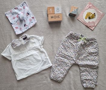 Ensemble Blouse MC blanche & pantalon à imprimé - 18M - Sergent Major (neuf)