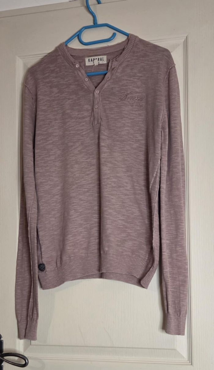 Pull homme Kaporal rose chiné – coton & lin – taille M - photo numéro 7