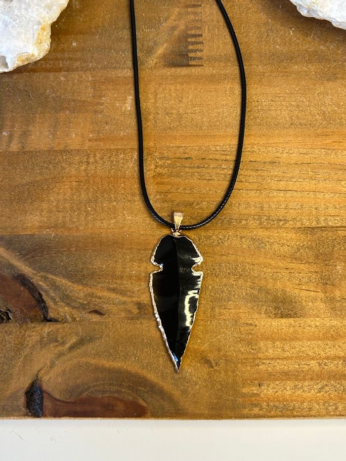 Collier flèche en obsidienne noire dorée - photo numéro 7