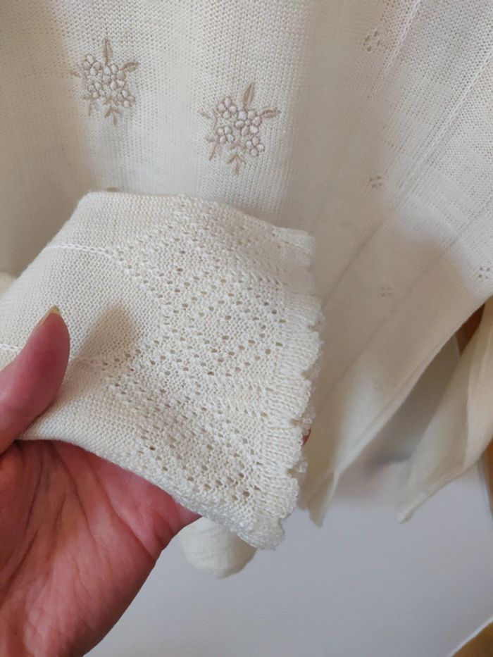 Haut années 70 100 % acrylique crème broderie - photo numéro 3