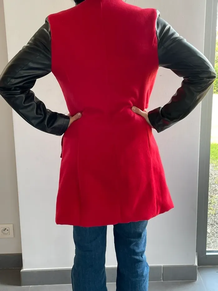 Trench veste bi matière rouge et noir mi saison - photo numéro 3
