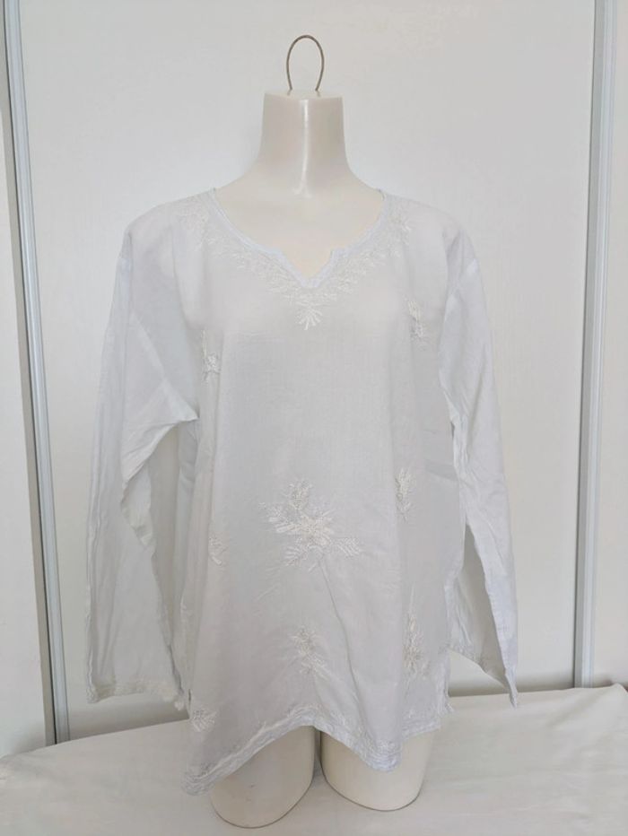 Blouse d'été brodée blanche en coton - Blanc du Nil - taille 4 (44/46)